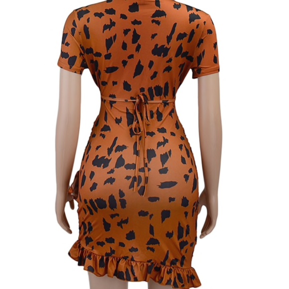 NEW! CHEETAH LEOPARD WRAP DRESS TIE FRONT CUT OUT - Picture 7 of 7